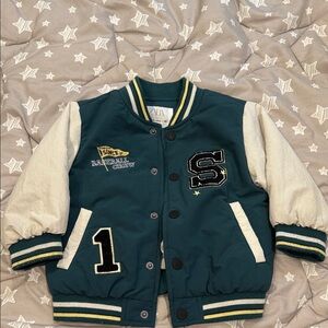 Zara Kids Teal and Cream Varsity Jacket